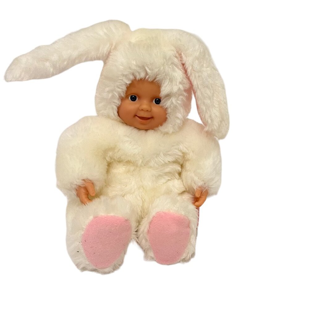 Vintage Anne Geddes 7” White Baby Bunny Plush Costume Bead Filled Doll